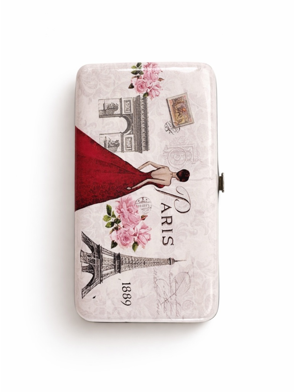 NWT Sarl Aker Paris Hard Shell Clutch Wallet - Eiffel Tower Lady in Red